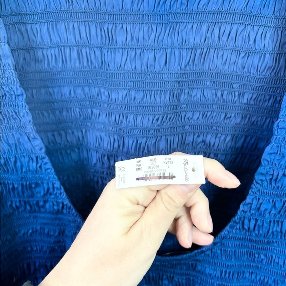 Madewell The Melody Scoopback Smocked Midi Dress blue size L new - Picture 6 of 7